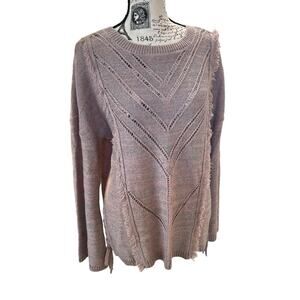 Artesia Womens Medium Sweater Crew Neck Textured Fringe Side Tie Boho Side Ties
